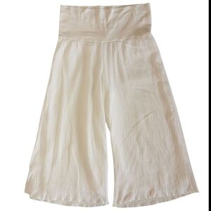 Vintage Vamp Semi Sheer Gauzy Cotton Wide Leg White Capris - Sz M